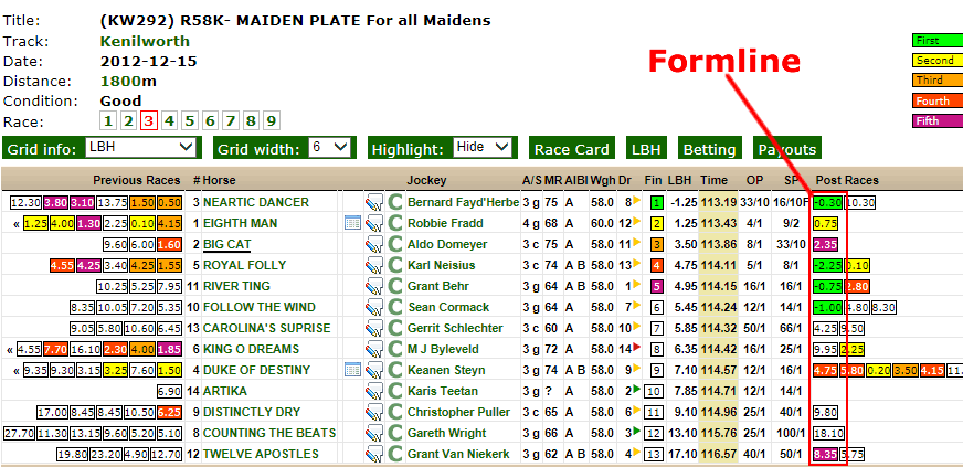 Horse race showing an excellent formline for NEARTIC DANCER